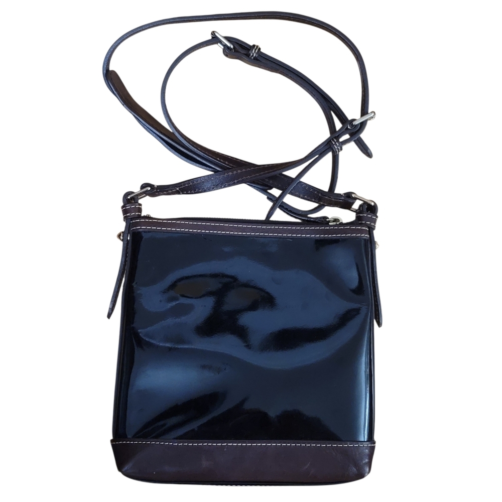 Dooney And Bourke Black Brown Patent Leather Crossbody - Picture 3 of 16